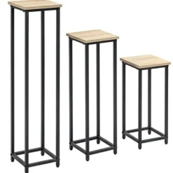 Växtställ set 3-delat blompallar & krukhållare stål svart/natur för trädgård/balkong