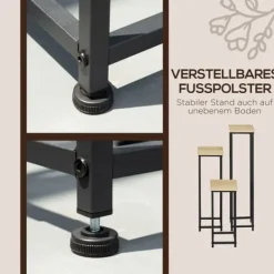 Växtställ set 3-delat blompallar & krukhållare stål svart/natur för trädgård/balkong