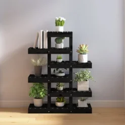 vidaXL Växtställ Svart 85x25x109,5 cm massiv furu