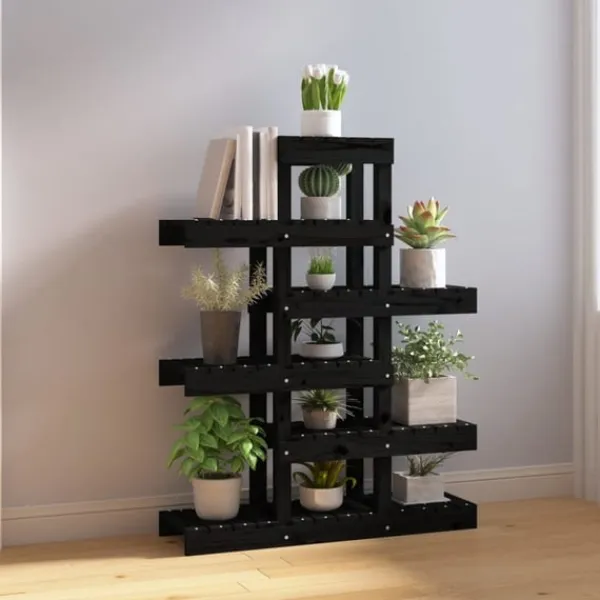 vidaXL Växtställ Svart 85x25x109,5 cm massiv furu