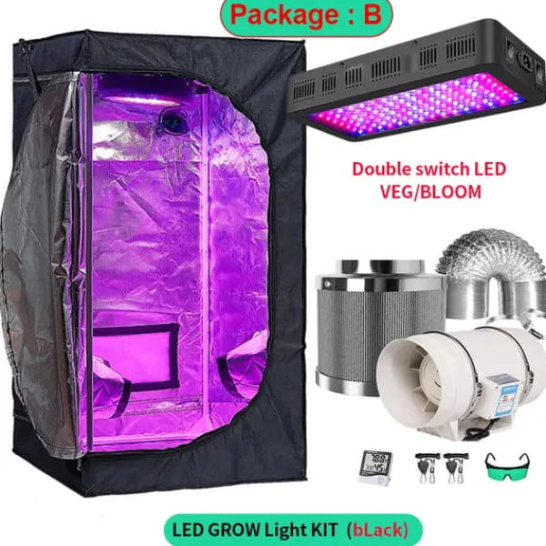 Outlet Växttältset, Fullspektrum LED-lampa, Hållbara material,80x80x160cm kit, Paket B Kit För Växt- & Örtplantering
