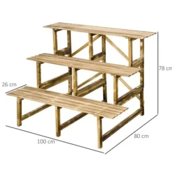 New Växttrappa 3 steg gran 100x80x78 cm för trädgård balkong terrass Växtställ
