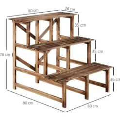 Växttrappa blomhylla 3 steg granträ 80 x 80 x 78 cm för trädgård/balkong/terrass