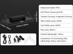 200W kvantbräda LED odlingsväxtljus, fullspektrum, låg energiförbrukning/värme/ljud, för alla tillväxtstadier, enkel installation/justering