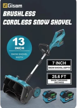 3500W 320MM 18V Borstlös Elektrisk Snöslunga – Sladdlös Snöborste Snöskyffel för Uppfart, Gård , Gata och Trottoar – med 2 batterier