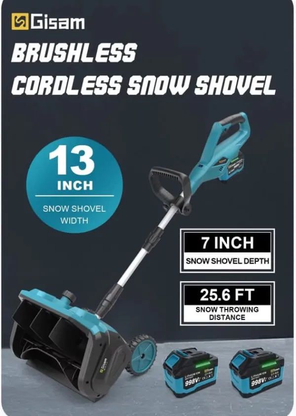 3500W 320MM 18V Borstlös Elektrisk Snöslunga – Sladdlös Snöborste Snöskyffel för Uppfart, Gård , Gata och Trottoar – med 2 batterier
