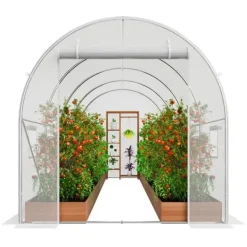 Walk-in Tunnelväxthus 14,6x6,36x6,3ft, Galvaniserad Ram, PE-Överdrag, Vit, Stort Utrymme, Hållbar Konstruktion