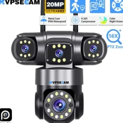 WiFi Övervakningskamera, 20MP Upplösning, Fullfärgs Nattseende,EU Kontakt, 1Pcs Wifi PTZ Kamera