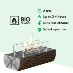 Woody bio-etanol bord spis - humör öppen spis - Inomhus & Utomhus - Trä utseende - 2 KW värme