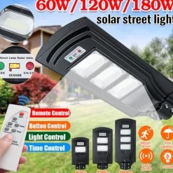 60W/120W/180W (60/120/180LED) 6500K Solpanel Gatubelysning IP66 Vattentät +4 lägen + Fjärrkontroll, Utomhus Trädgård Gatuvägglampa Säkerhetsbelysning | CDON Säkerhetslampor