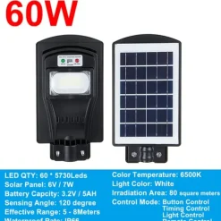60W/120W/180W (60/120/180LED) 6500K Solpanel Gatubelysning IP66 Vattentät +4 lägen + Fjärrkontroll, Utomhus Trädgård Gatuvägglampa Säkerhetsbelysning | CDON Säkerhetslampor
