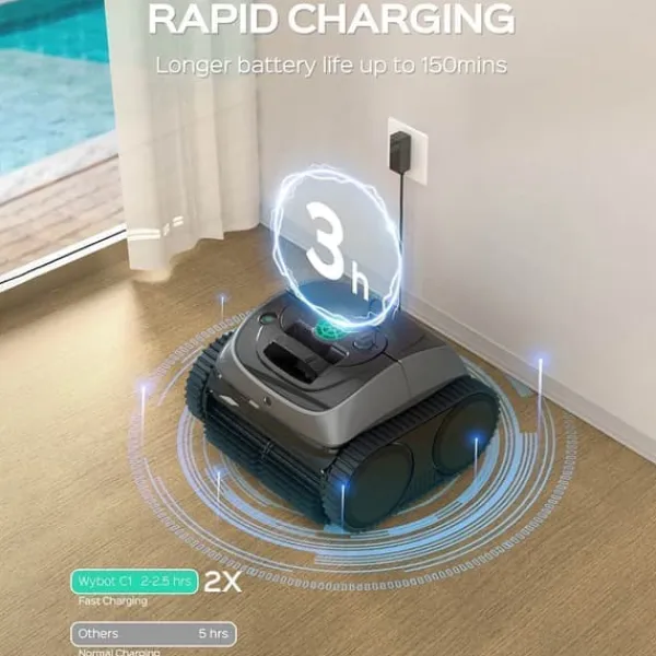 Outlet WYBOT C1 sladdlös robotdammsugare för pooler - 150 min drifttid - 2642GPH sug - Bluetooth/appkontroll - för pooler upp till 150 m² Pool- & Spatillbehör
