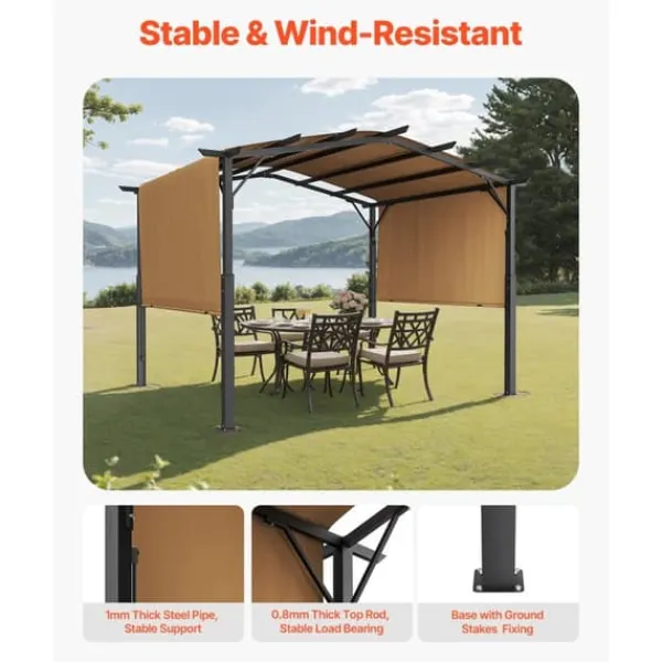 Hot 10x10 fot Pergola, Utfällbar Utomhuspergola med Baldakin, Bågformad Metallpergola, Robust Konstruktion Valvbågar, Spaljéer, Bersåer & Pergolor