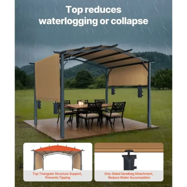 Hot 10x10 fot Pergola, Utfällbar Utomhuspergola med Baldakin, Bågformad Metallpergola, Robust Konstruktion Valvbågar, Spaljéer, Bersåer & Pergolor