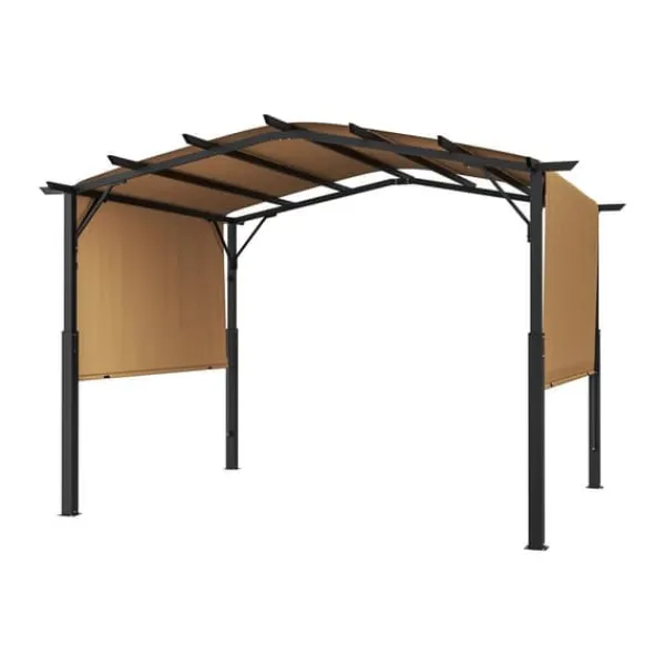 10x12 ft Utomhuspergola med Baldakin, Utfällbar Bågformad Metallpergola, Robust och Väderbeständig Valvbågar, Spaljéer, Bersåer & Pergolor