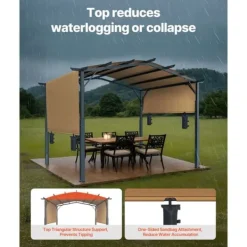 10x12 ft Utomhuspergola med Baldakin, Utfällbar Bågformad Metallpergola, Robust och Väderbeständig Valvbågar, Spaljéer, Bersåer & Pergolor