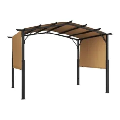 10x12 ft Utomhuspergola med Baldakin, Utfällbar Bågformad Metallpergola, Robust och Väderbeständig Valvbågar, Spaljéer, Bersåer & Pergolor