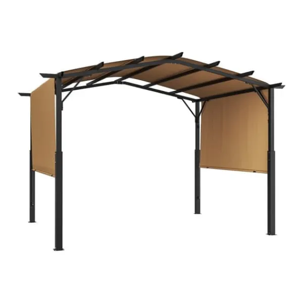 10x12 ft Utomhuspergola med Baldakin, Utfällbar Bågformad Metallpergola, Robust och Väderbeständig Valvbågar, Spaljéer, Bersåer & Pergolor
