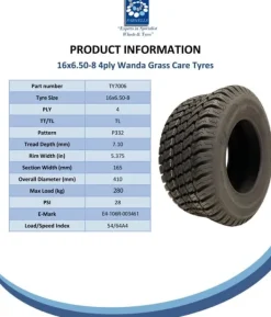 Online 16x6.50-8 gräsklippardäck, 4ply Multi turf, gräs - gräsklippardäck Wanda P332 Trädgårdsmaskiner