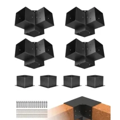 6x6 Tums Pergolakonsol, Modell 5,5x5,5 3-vägs, Invändig, 4 Stycken, med 4 Baser