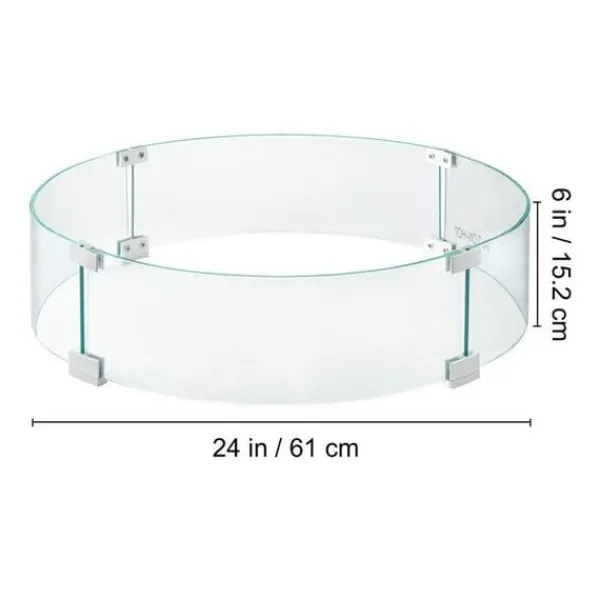 Hot 61x15,2cm runt transparent eldstad vindskydd, 0,6 cm tjock, fötter design, för en stabil låga och mindre bränsleförbrukning Tillbehör Till Vedeldade Kaminer & Öppna Spisar