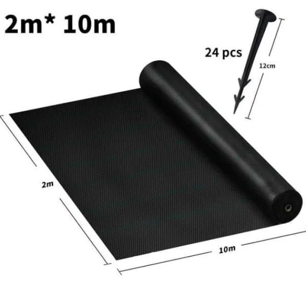 YUENFONG Mulchduk, Anti Ogräs 100 g-m², Rivbeständig, Anti-UV och vattengenomsläpplig, Svart (2×10 m) Markduk & Fiberduk