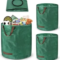 Outlet YUENFONG 3x trädgårdsavfallspåse 272L trädgårdspåse i polypropen, hopfällbar och fristående för trädgårdsavfall Trädgårdskorgar